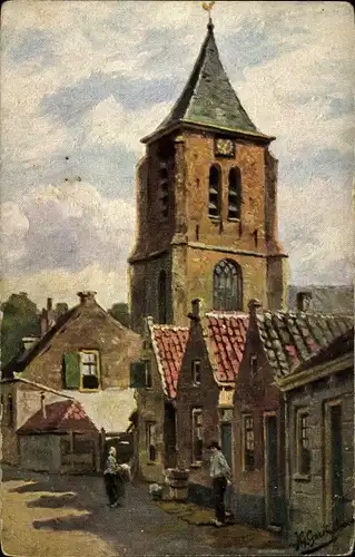 Künstler Ak Gerstenhauer, J. G., Niederlande, Ortsansicht, Kirche, Häuser