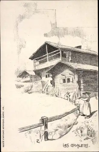 Künstler Ak Schweiz, Les Chalets, Häuser