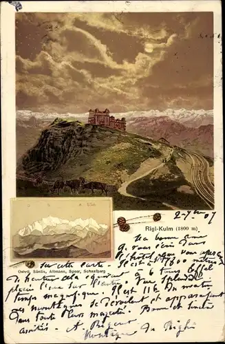 Litho Kanton Luzern, Rigi-Kulm, Schnaalberg, Burg, Bergansichten