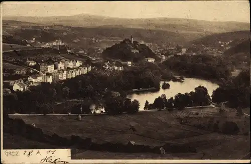 Ak Greiz im Vogtland, Gesamtansicht, See