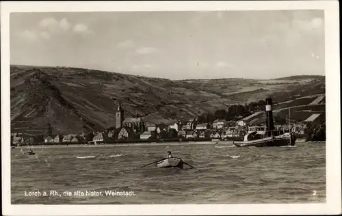 Ak Lorch im Rheingau Hessen, Blick auf den Rhein mit Schiff