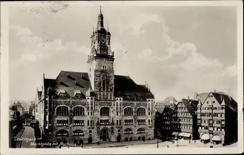 Ak Stuttgart in Württemberg, Marktplatz mit Rathaus