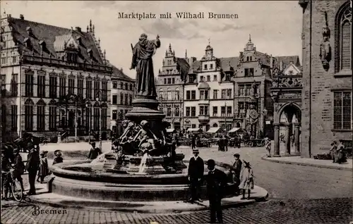 Ak Hansestadt Bremen, Wilhadi Brunnen auf dem Marktplatz