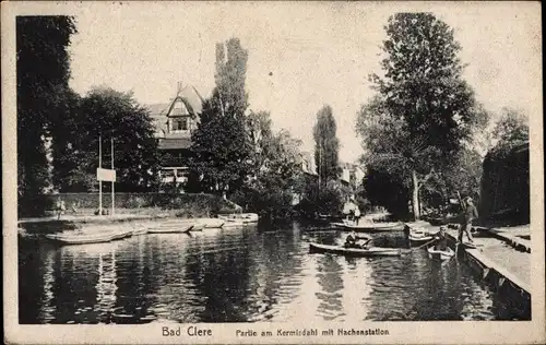 Ak Bad Cleve Kleve am Niederrhein, Partie am Kermisdahl mit Nachenstation