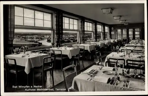 Ak Bad Wimpfen am Neckar, Kurhotel Mathildenbad, Terrasse mit Blick Neckaraufwärts