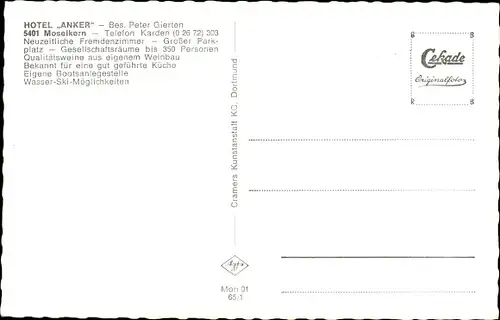 Ak Moselkern an der Mosel, Hotel Anker