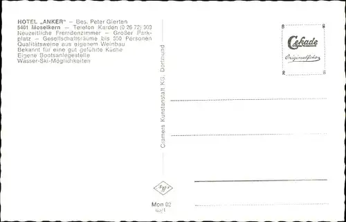 Ak Moselkern, Gasthaus Anker, Bes. Peter Gierten, Außen- u. Innenansicht, Mann mit Weinglas, Pitt