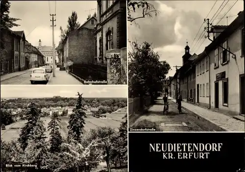 Ak Neudietendorf in Thüringen, Bahnhofstraße, Zinzendorfstraße, Blick vom Kirchberg