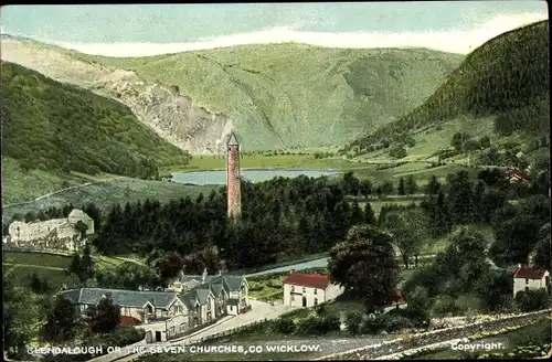 Ak Glendalough Co. Wicklow Irland, Panorama, Blick über den Ort, Seven Churches