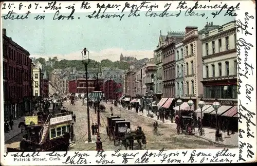 Ak Cork Irland, Patrick Street, Kutschen, Einkausstraße