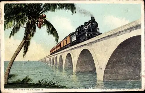 Ak Florida, Train on Over-Sea Railroad, Concrete Arch Viaduct Long Key