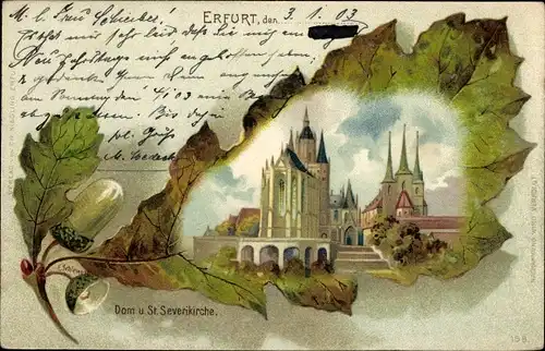 Eichenblatt Litho Erfurt in Thüringen, Dom und St. Severikirche