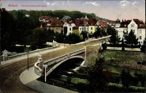 Ak Erfurt in Thüringen, Hohenzollernbrücke, Fluss, Häuser