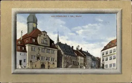 Passepartout Ak Waldenburg in Sachsen, Markt, Hotel Goldener Löwe