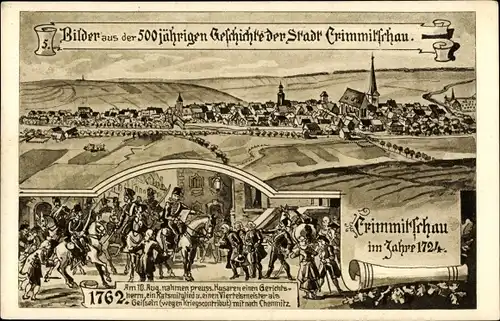 Ak Crimmitschau in Sachsen, Ort im Jahre 1724, 500 jährige Geschichte der Stadt