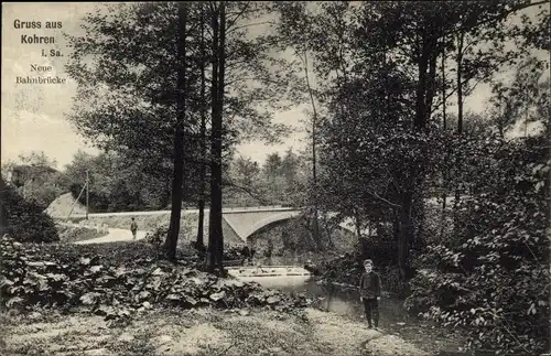 Ak Kohren Sahlis Frohburg Sachsen, Neue Bahnbrücke, Kind, Fluss