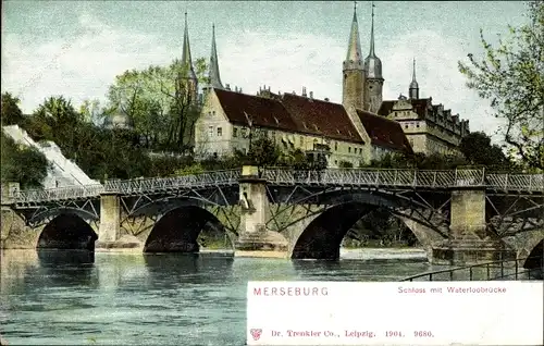 Ak Merseburg an der Saale, Schloss, Waterloobrücke