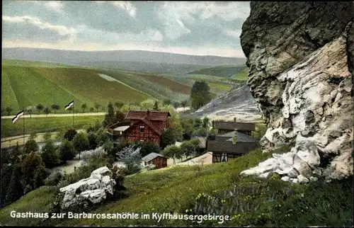 Ak Steinthaleben Kyffhäuserland in Thüringen, Kyffhäuser, Gasthaus zur Barbarossahöhle, Felsen