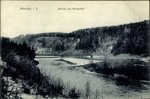 Ak Amerika Penig in Sachsen, Brücke und Muldental