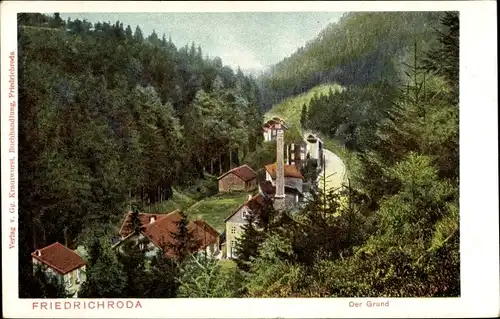 Ak Friedrichroda im Thüringer Wald, der Grund, Häuser, Wald