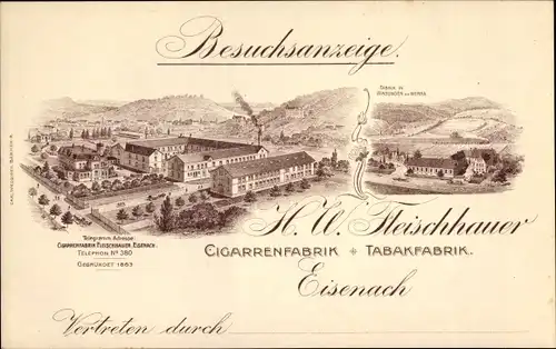 Künstler Ak Eisenach in Thüringen, Zigarrenfabrik, Tabakfabrik H. W. Fleischhauer, Besuchsanzeige