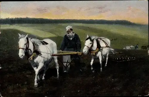 Künstler Ak Repin, Ilya Efimovich, Schriftsteller Lew Nikolajewitsch Tolstoi am Ackerpflug