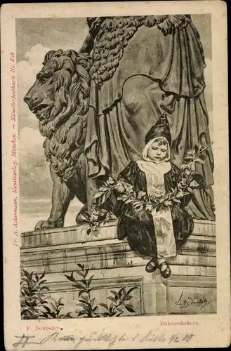 Künstler Ak Donbek, F., München Bayern, Rumeskränze, Kindl an der Bavaria Statue