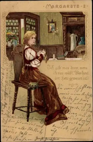 Litho Margarete, Ich gäb' was drum, Frauenportrait, Faust, Goethe