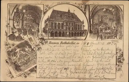 Vorläufer Litho Hansestadt Bremen, Rathaus mit Ratskeller, Innenansicht, 1893