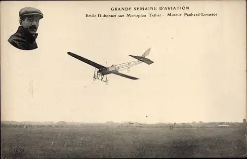 Ak Grande Semaine d'Aviation, Emile Dubonnet sur Monoplan Tellier, Moteur Panhard Levassor