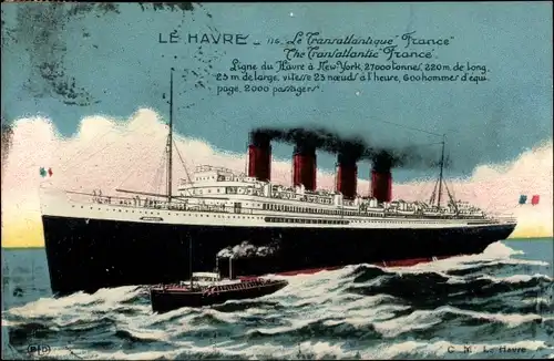 Ak CGT Dampfer France, Compagnie Générale Transatlantique, French Line