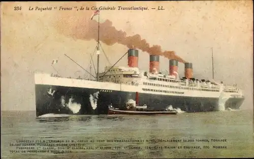 Ak Dampfer, Dampfschiff, Le Paquebot France, CGT, French Line