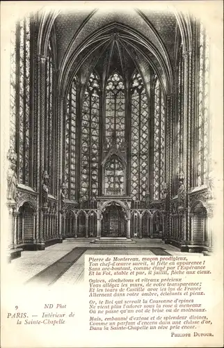 Ak Paris I. Arrondissement Louvre, Interieur de la Sainte Chapelle, Gedicht von Philippe Dufour