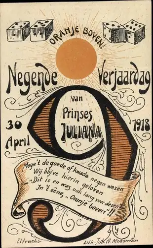 Ak 9. Geburtstag der Prinzessin Juliana, 30. April 1918, Würfel