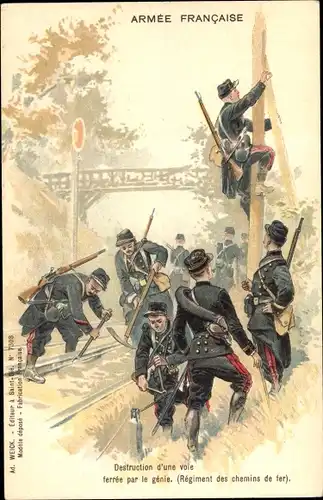 Ak Armee Francaise, Desturction d'une voie ferree par le genie, Regiment des chemins de fer