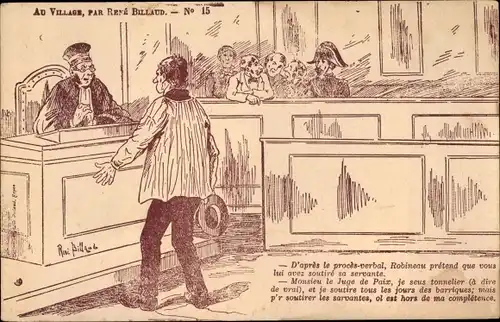 Künstler Ak Billaud, R., Gerichtsverhandlung, Richter, Au Village