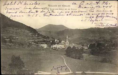 Ak Raon les Leau Vallee de Celles Vosges, Le Donon, Kirche, Gesamtansicht, Berge