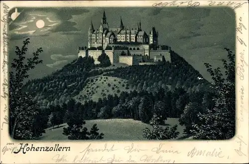 Mondschein Litho Zimmern Bisingen im Zollernalbkreis, Burg Hohenzollern