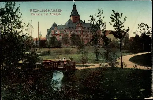 Ak Recklinghausen im Ruhrgebiet, Rathaus mit Anlagen