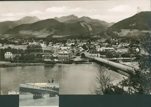 Leporello Ak Rosenheim Oberbayern, Innbrücke, Gesamtansicht