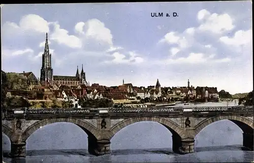 Ak Ulm an der Donau, Teilansicht mit Brücke