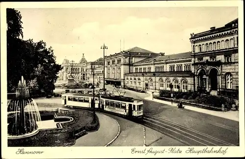 Ak Hannover in Niedersachsen, Ernst August Platz, Hauptbahnhof, Straßenbahn