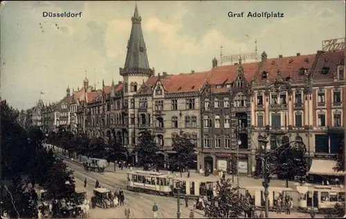 Ak Düsseldorf am Rhein, Graf Adolf-Platz, Straßenbahn