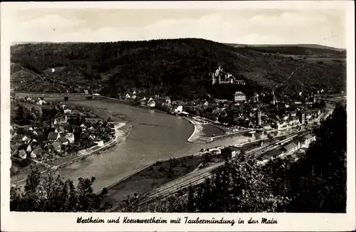 Ak Wertheim am Main, Kreuzwertheim mit Taubermündung in den Main
