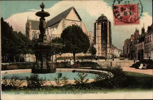 Ak Orléans Loiret, La Place Gambetta et l'Eglise Saint-Paterne