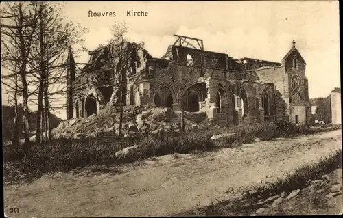 Ak Rouvres Seine et Marne, Kirche, Kriegszerstörung 1. WK