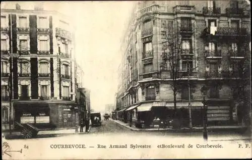 Ak Courbevoie Hauts de Seine, Rue Armand Sylvestre et Boulevard de Courbevoie