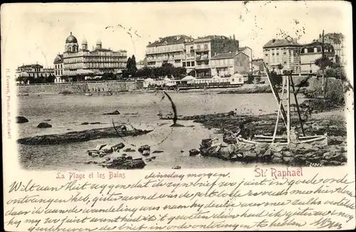 Ak Saint Raphaël Var, La Plage et les Bains