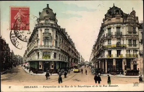 Ak Orléans Loiret, Rue de la Republique et Rue Bannier, Straßenbahn