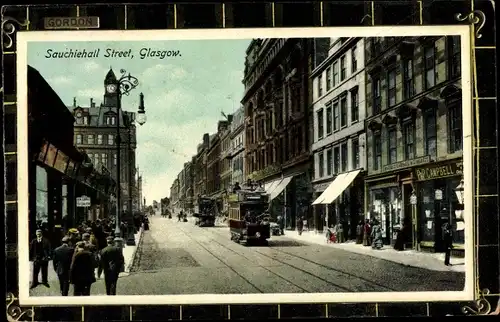 Ak Glasgow Schottland, Sauchiehall Street, Straßenbahn